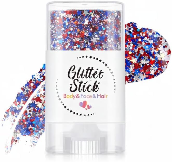 YDYRXBL front packaging showing patriotic red white blue glitter stick benefit quick selection