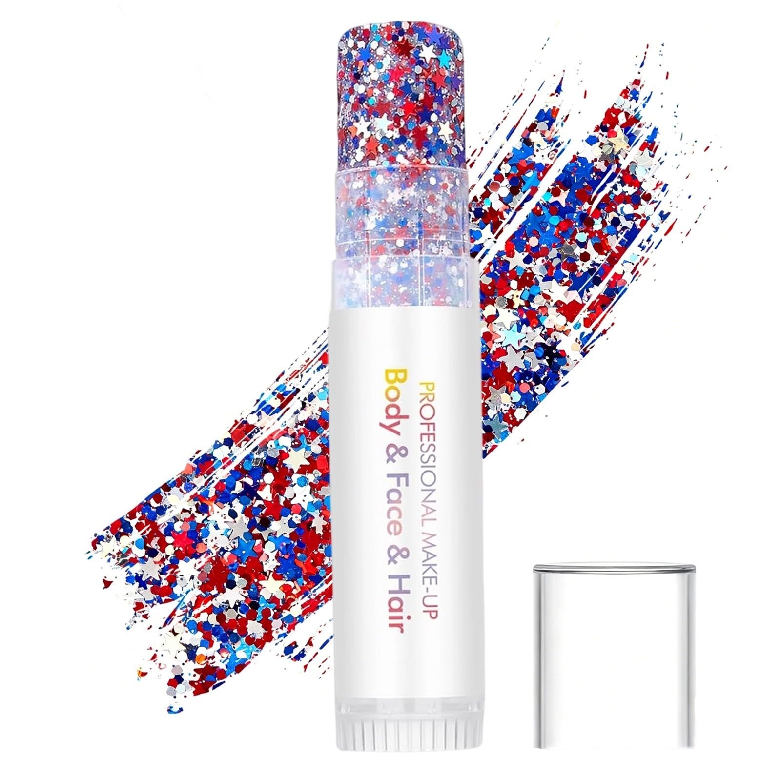 YDYRXBL glitter stick front packaging showing red white blue colors and portability