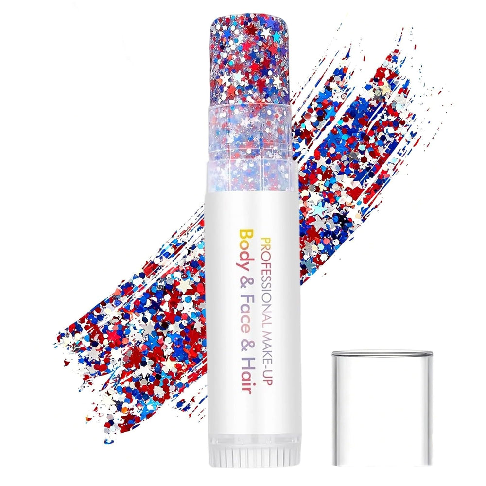 YDYRXBL glitter stick front packaging showing red white blue colors and portability