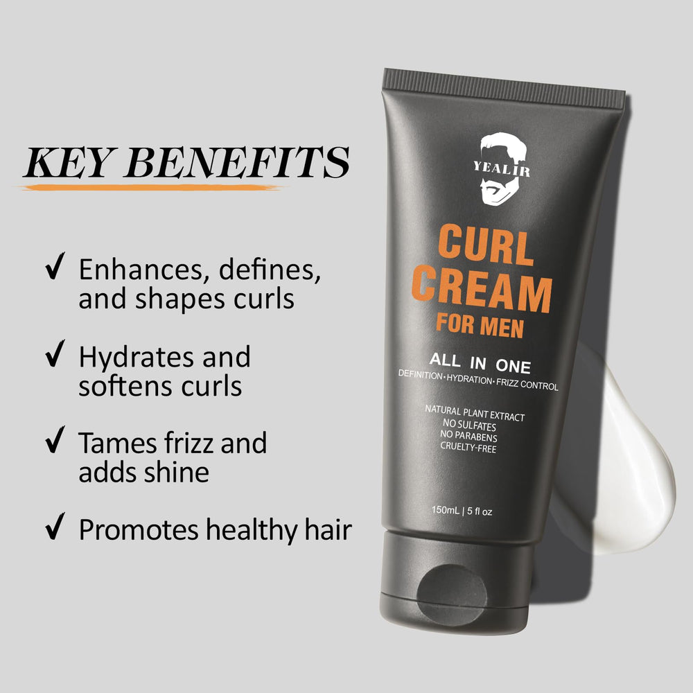 YEALIR man applying cream to wet hair for defined, touchable curls
