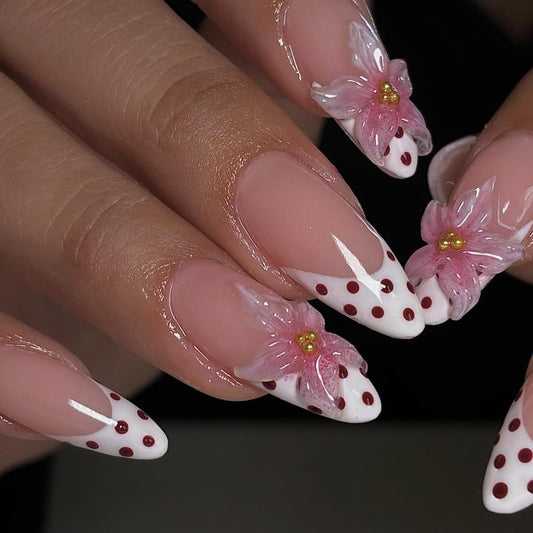 yefiuo close-up of polka dot and flower detail highlighting precise artwork