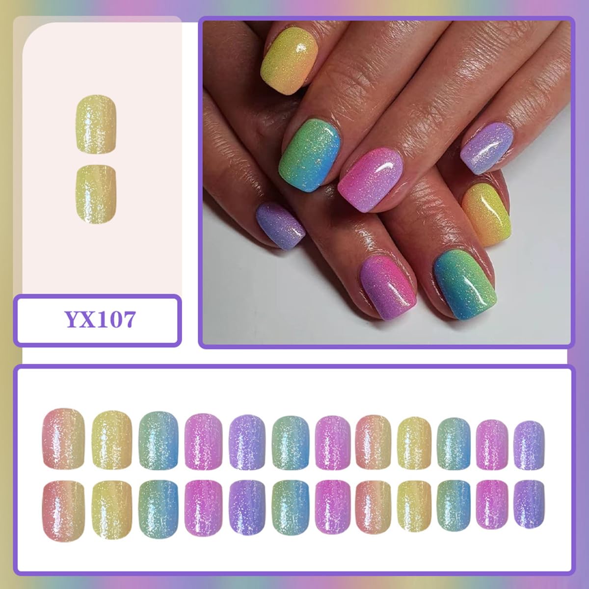 yefiuo swatch layout of 24 nails showing size variety and fit