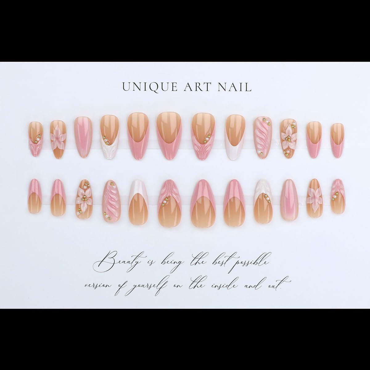 yefiuo press-on nails worn on hand to show real scale and flattering almond shape