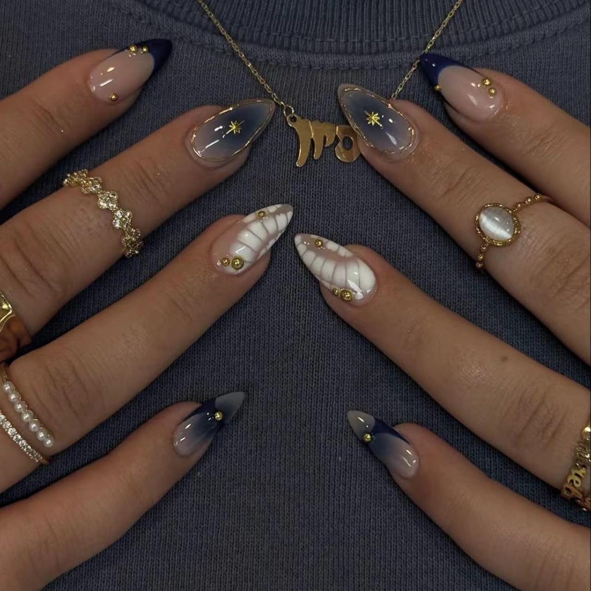 yefiuo side profile of almond-shaped press-on nails for a natural curved look