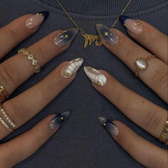yefiuo side profile of almond-shaped press-on nails for a natural curved look