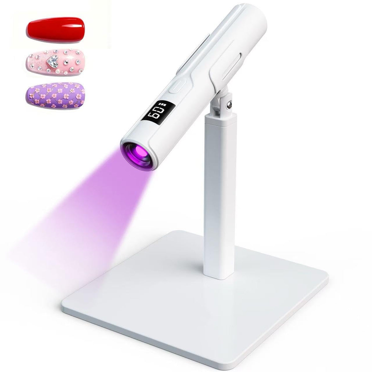 YEMEY lamp front view with stand showing compact professional design benefit