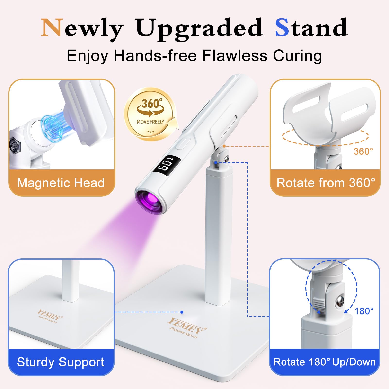 YEMEY lamp curing gel polish on nails showing efficient fast cure benefit