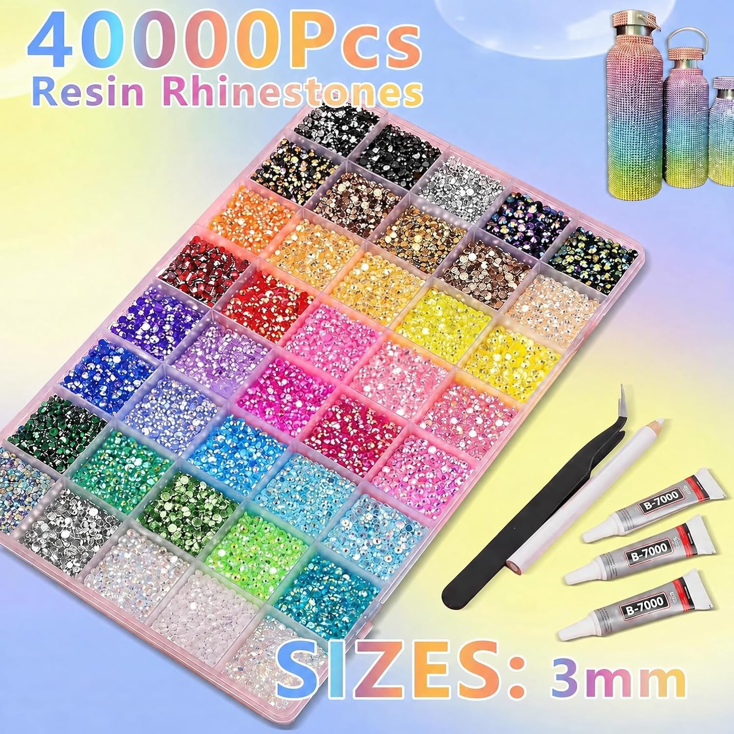 Yenamo color collection top view displaying 40 vibrant shades for design versatility