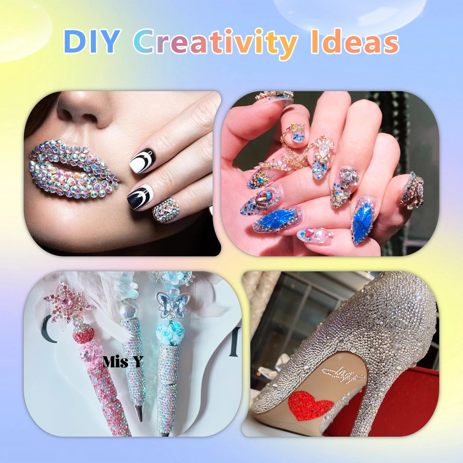 Yenamo nail art application demonstrating tiny 3mm rhinestones for detailed manicures