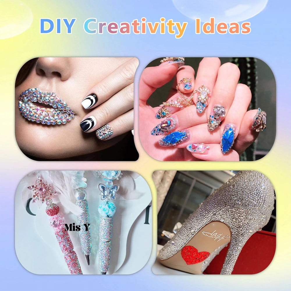 Yenamo nail art application demonstrating tiny 3mm rhinestones for detailed manicures