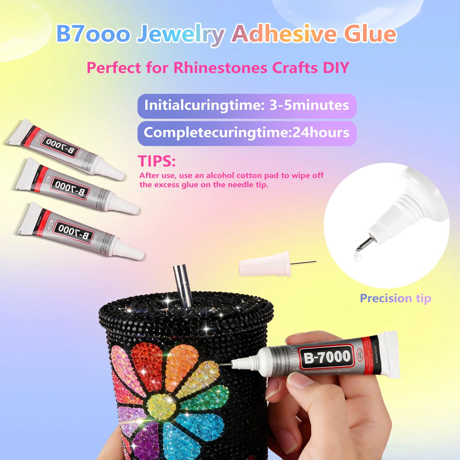 Yenamo tumbler decoration lifestyle shot showing colorful gems enhancing drinkware appearance