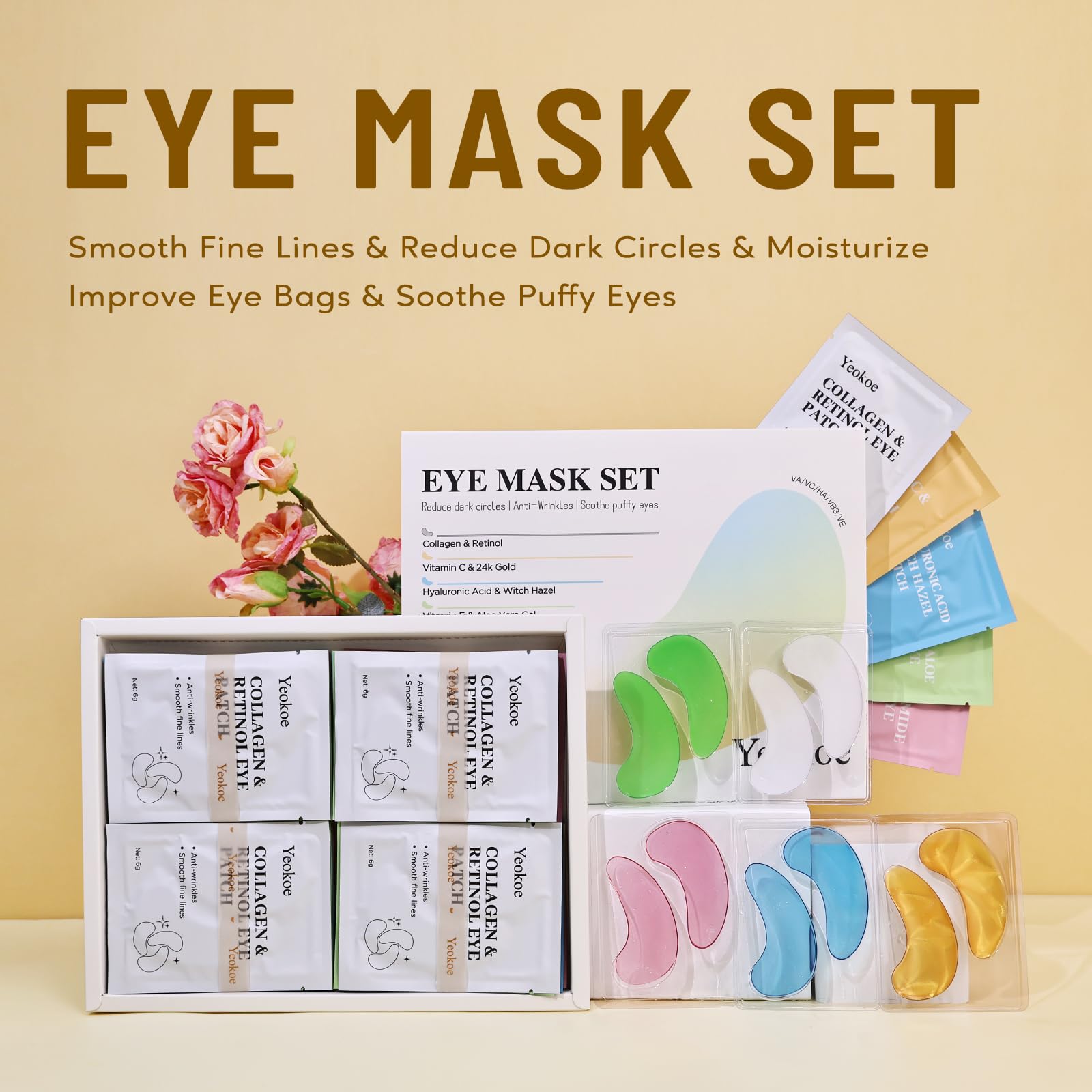 Yeokoe open pouch with a visible pair of eye patches ready to use for quick treatments