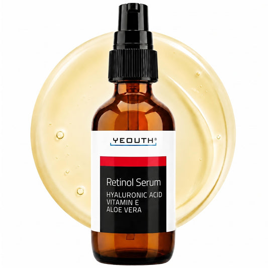 YEOUTH bottle front view showing clean label and clear retinol serum benefit