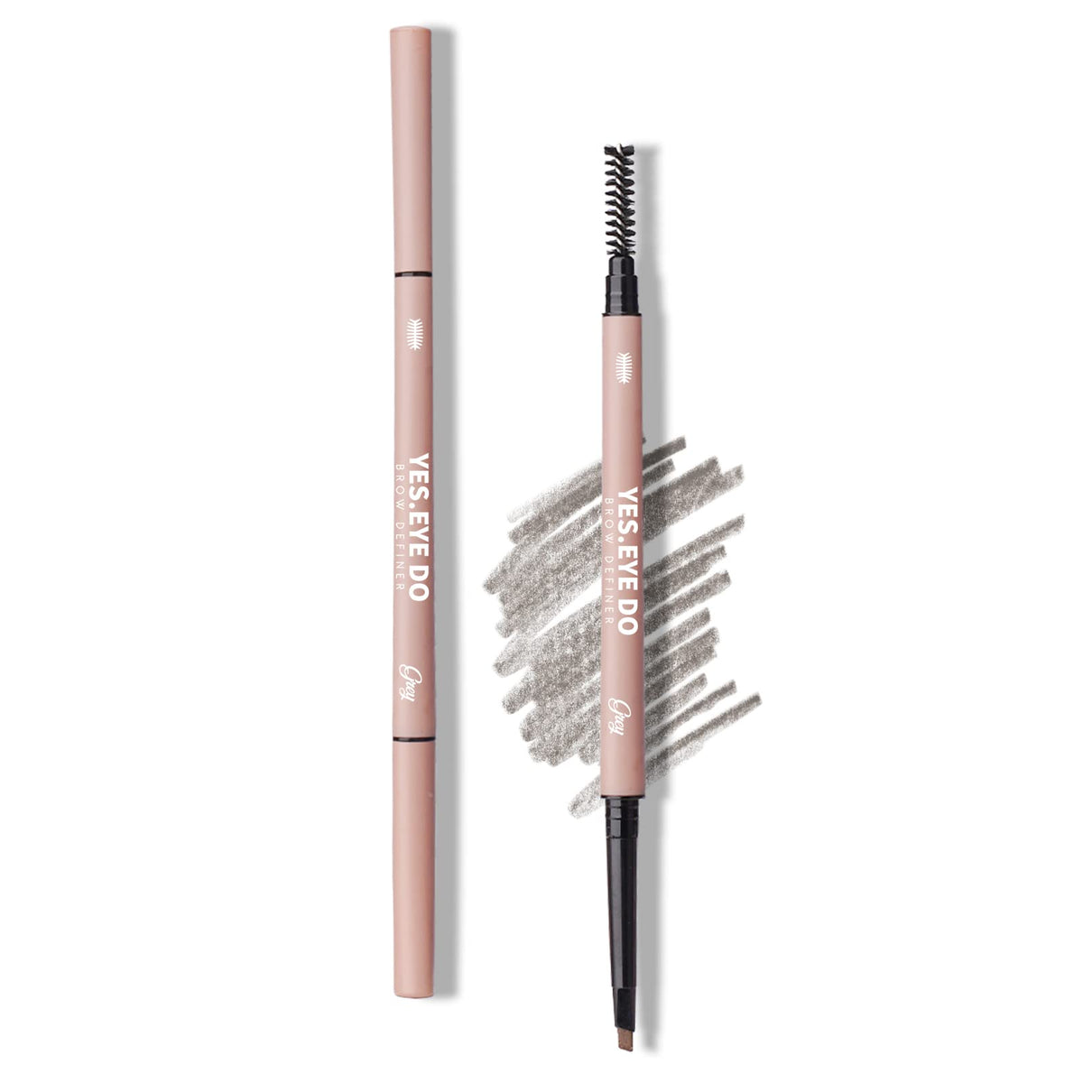 YES.EYE DO front packaging showing grey eyebrow pencil and benefit of soft tone