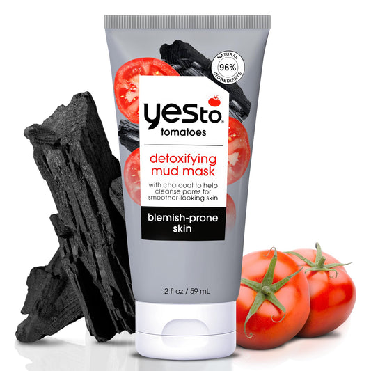 Yes To Tomatoes front tube packaging showing product name and size, clear labeling benefit