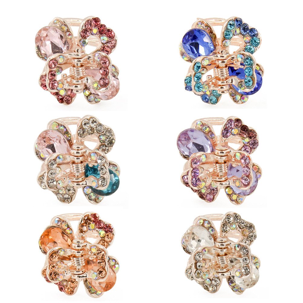 Yeshan front view of six butterfly clips showing colors and sparkle, adds style