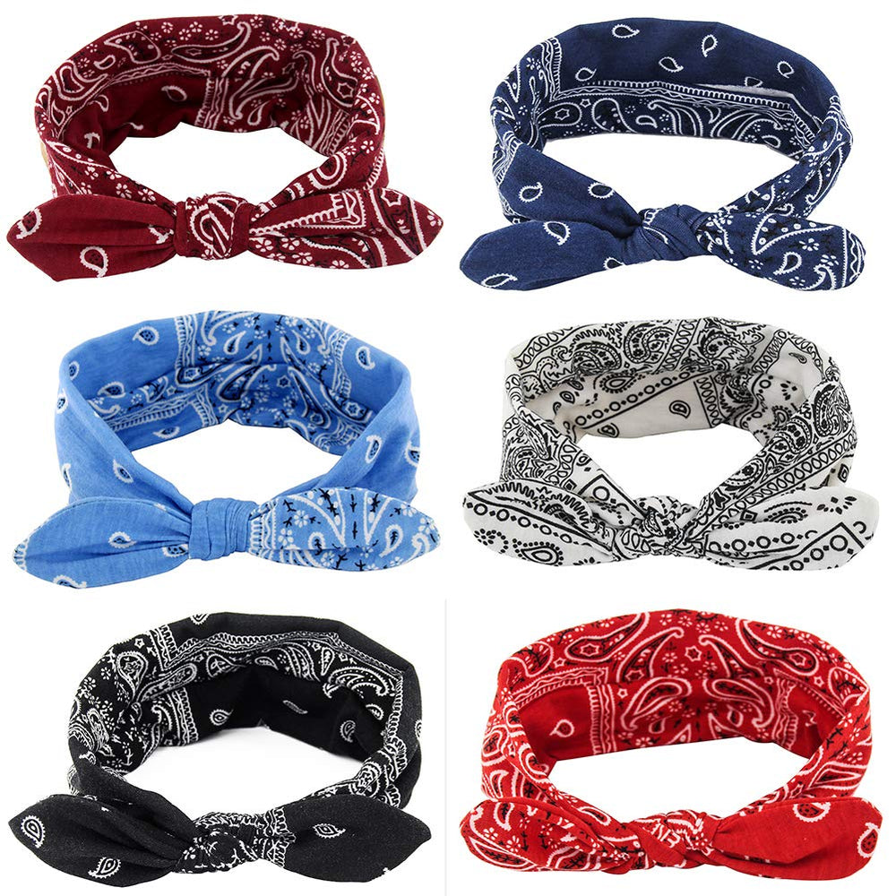 Yeshan front view of six-piece paisley headband pack showing colors and patterns, easy outfit matching