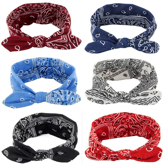 Yeshan front view of six-piece paisley headband pack showing colors and patterns, easy outfit matching