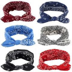Yeshan front view of six-piece paisley headband pack showing colors and patterns, easy outfit matching