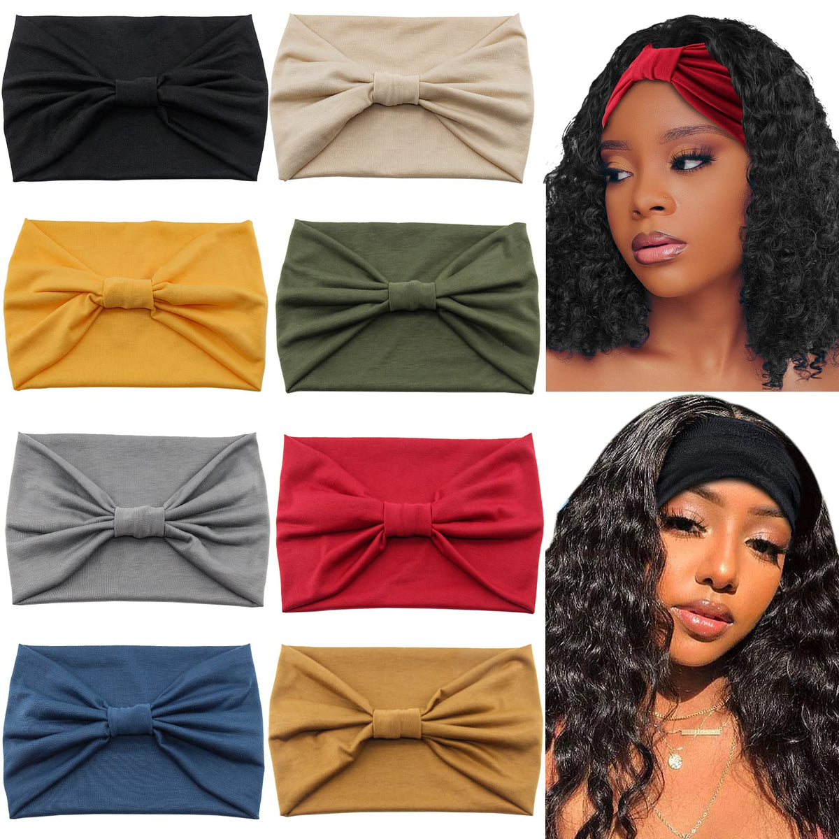 Yeshan front view of eight headbands showing colors and pack benefit