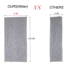 Yeshan headband held in hand showing 5-inch width for coverage