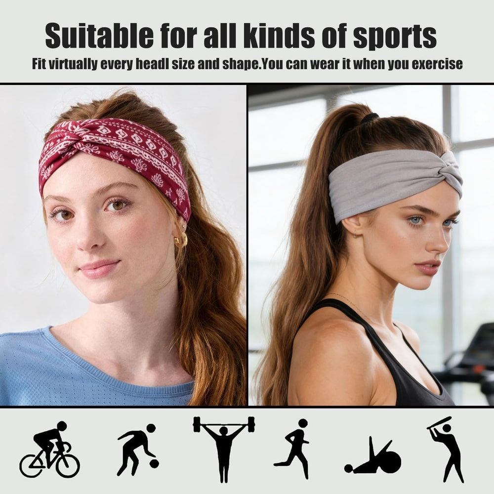 Yeshan woman doing yoga with headband keeping hair back and sweat-free