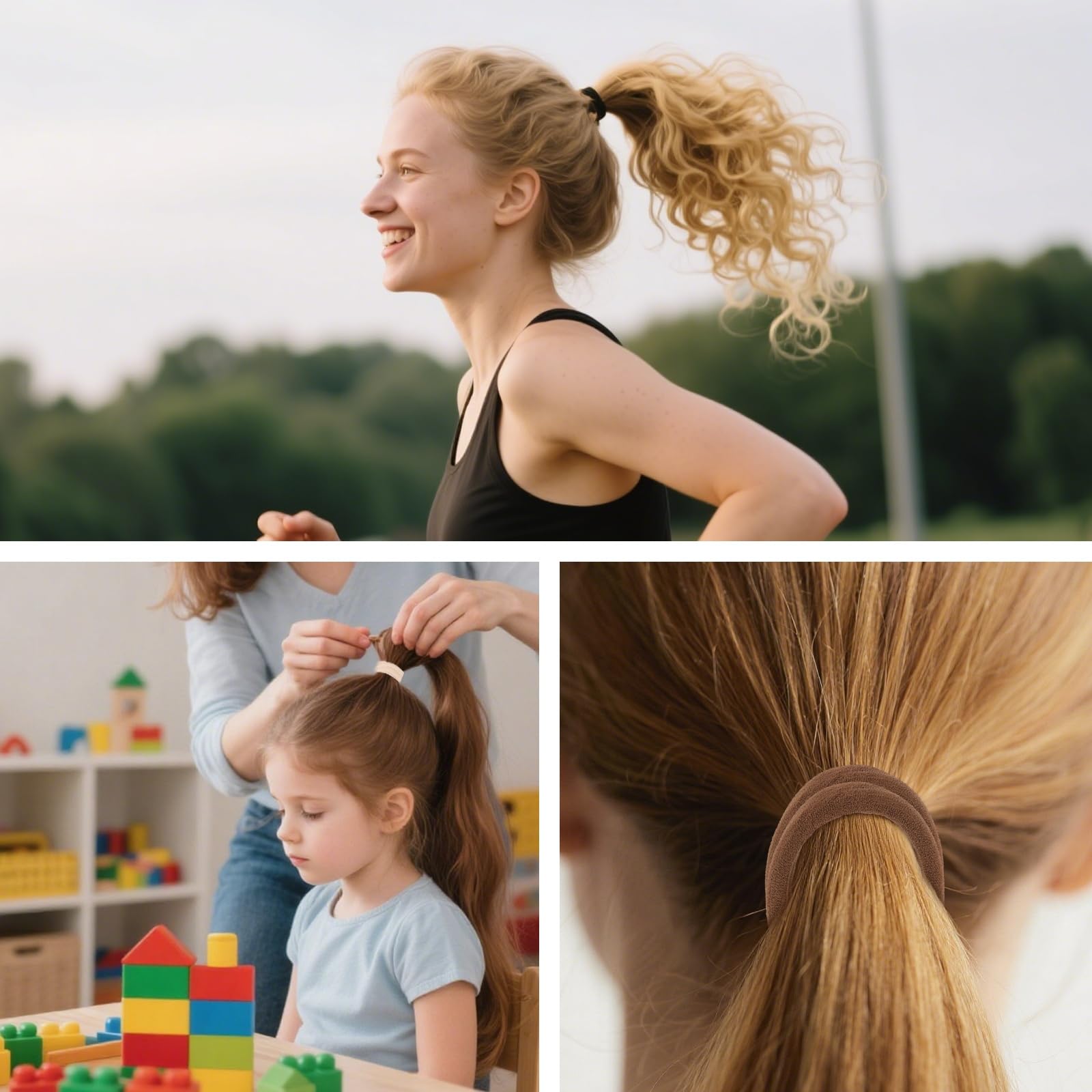 YESIACE hair tie in ponytail demonstrating secure hold during activity