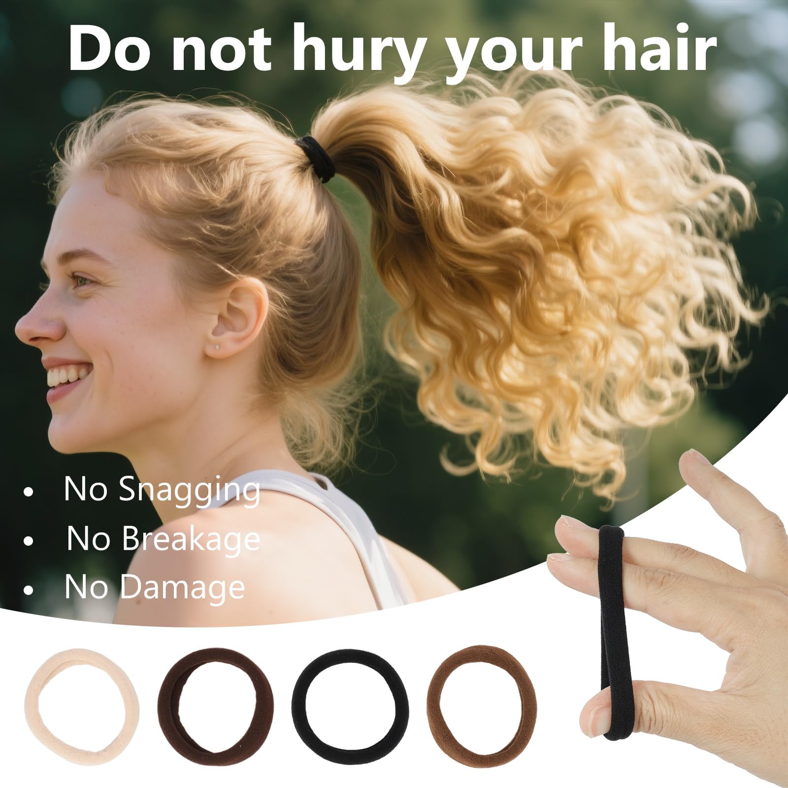YESIACE hair ties next to a hand to show 2-inch diameter and scale