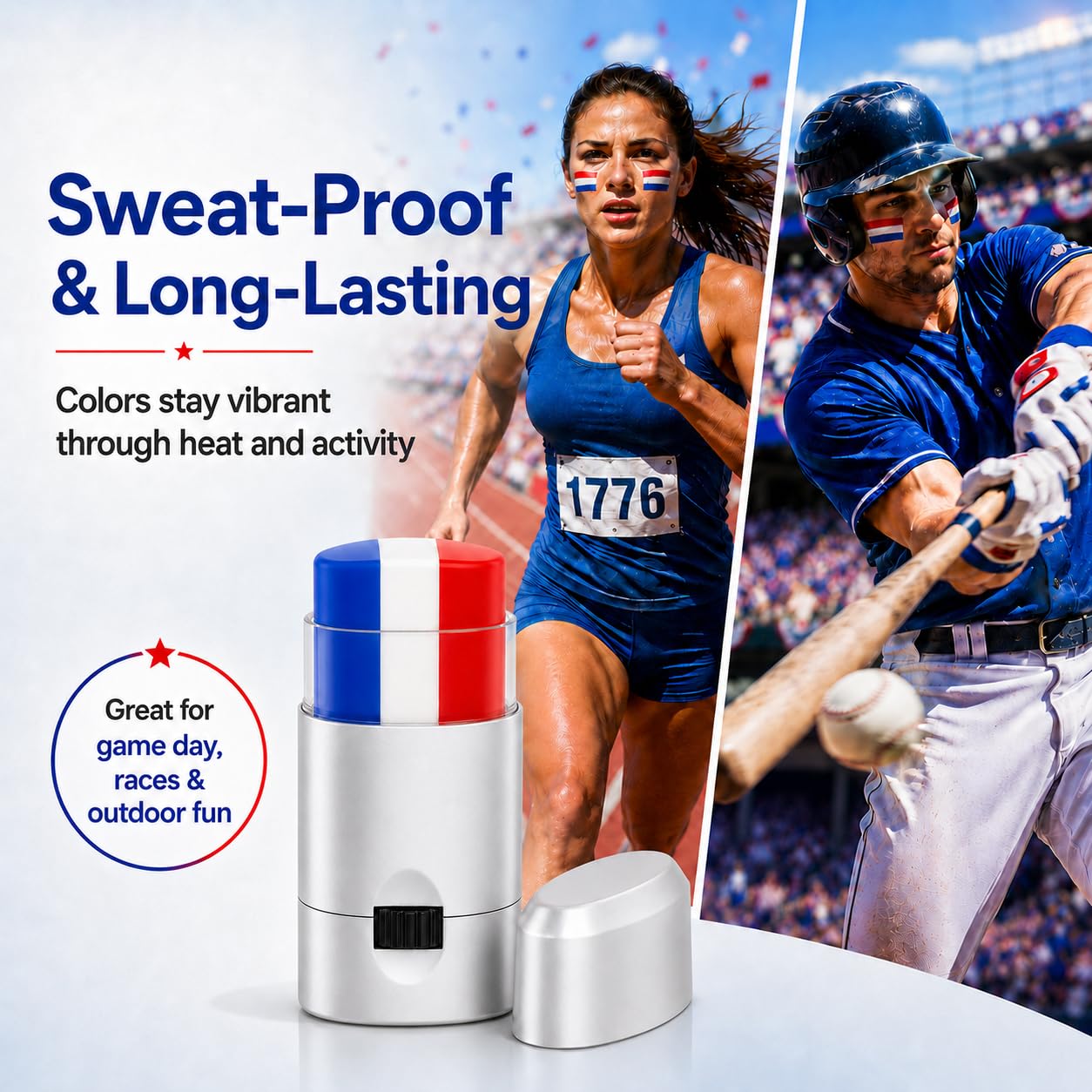 yeweian applied on cheek at game showing vibrant colors for standout fan look