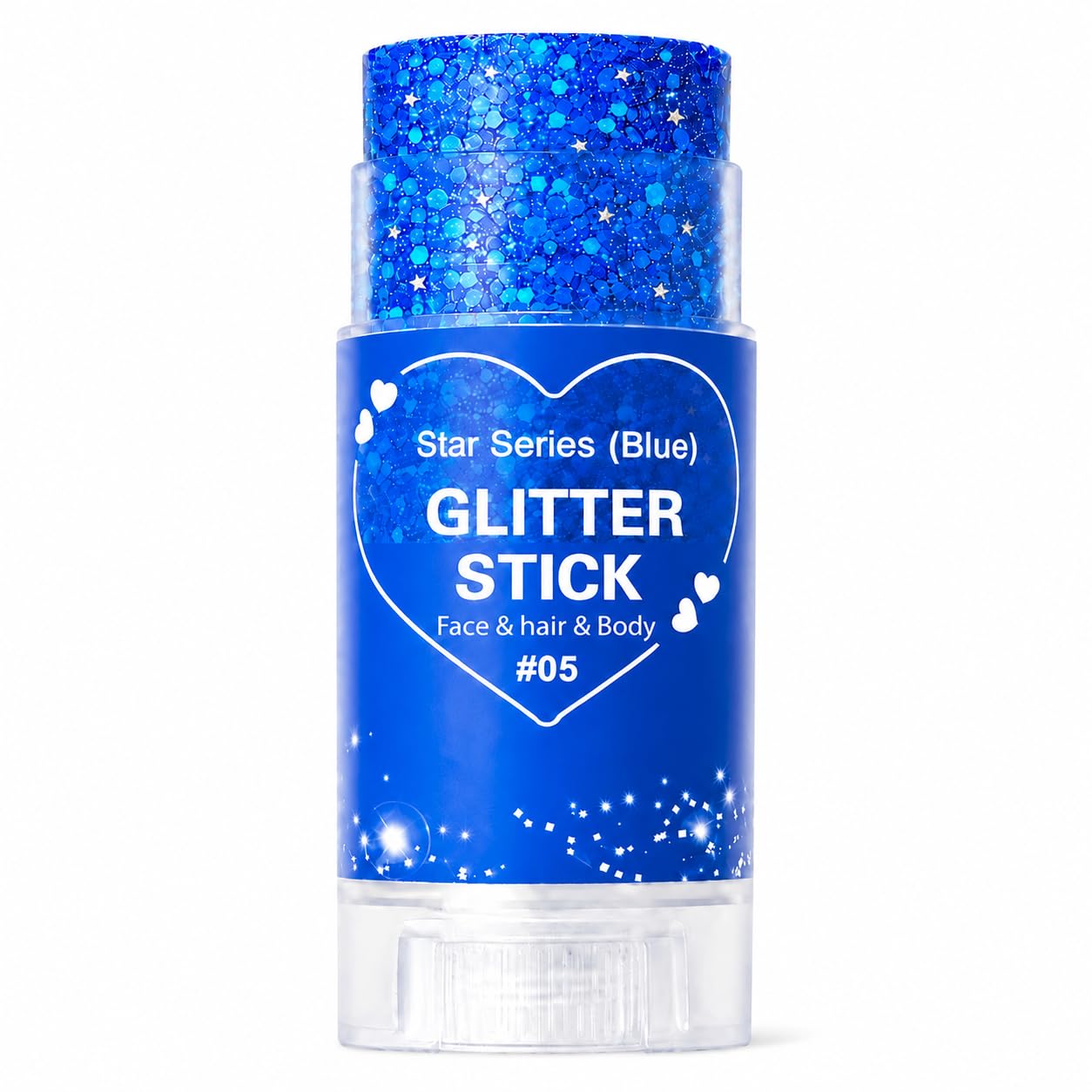 Yeweian blue glitter stick front packaging showing vibrant blue shimmer and chunky sequins