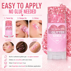 Yeweian glitter on cheek and temple showing subtle to bold face shimmer for events