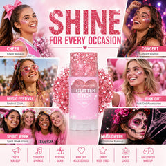 Yeweian festival lifestyle shot of model wearing pink glitter for concert-ready vibrant sparkle