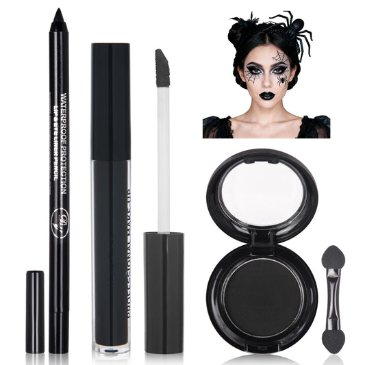 Yeweian front packaging of black makeup kit showing all four components and cohesive design benefits long wear