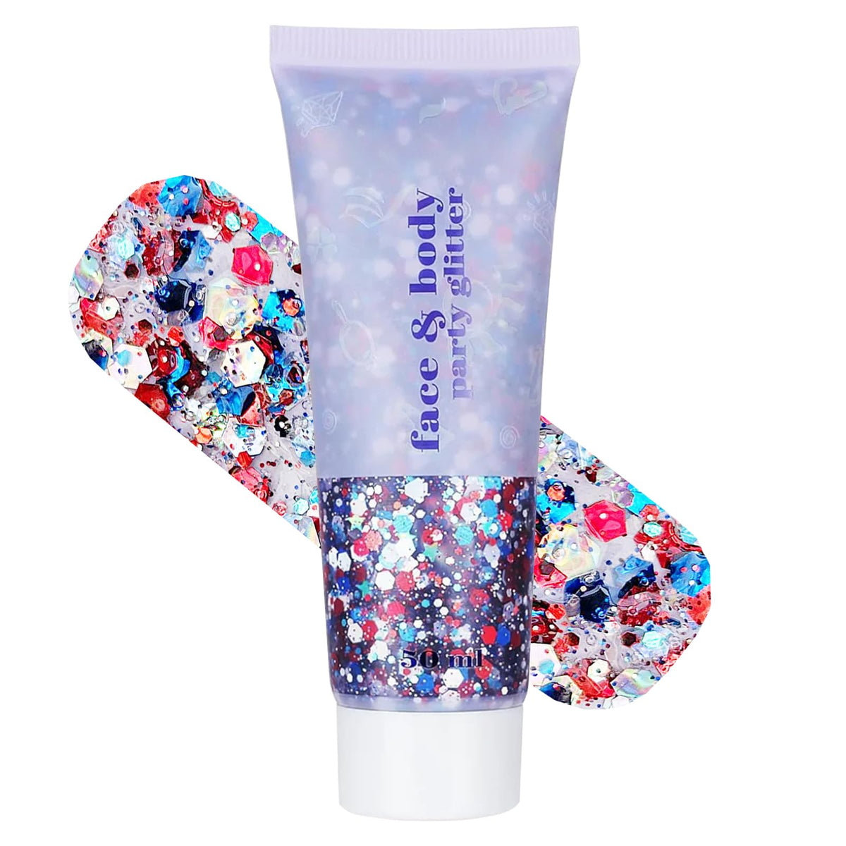 Yeweian front packaging showing patriotic glitter gel and quick use benefit