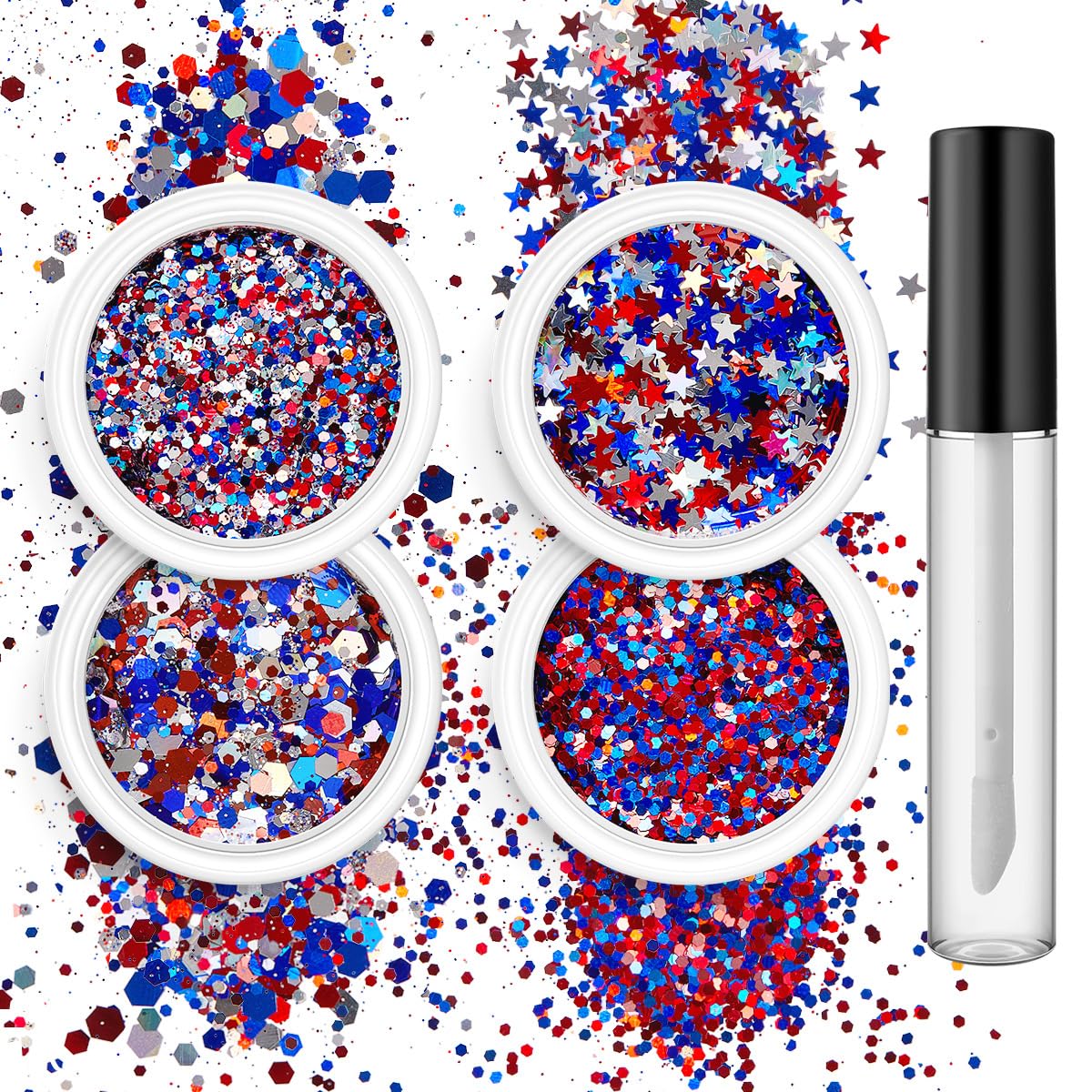 Yeweian front packaging showing patriotic glitter set for easy celebration looks