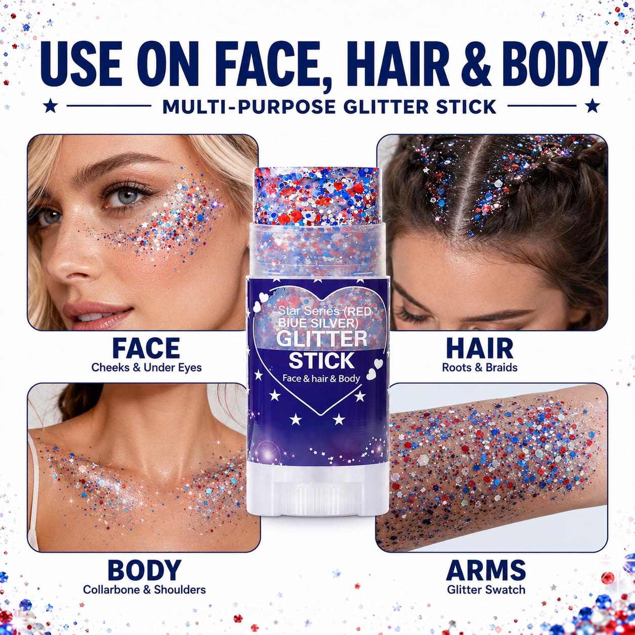 Yeweian glitter in hair braid highlighting vibrant patriotic accents