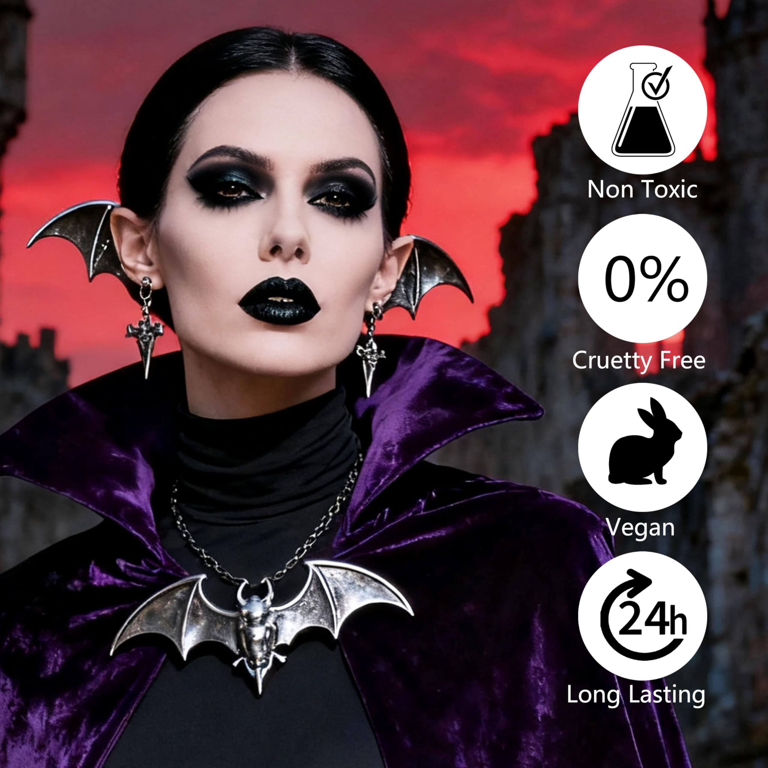 Yeweian kit in use on a goth Halloween makeup look showing dramatic results and photo-ready finish