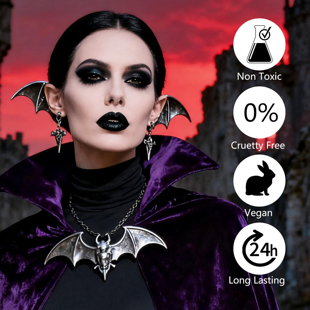 Yeweian kit in use on a goth Halloween makeup look showing dramatic results and photo-ready finish