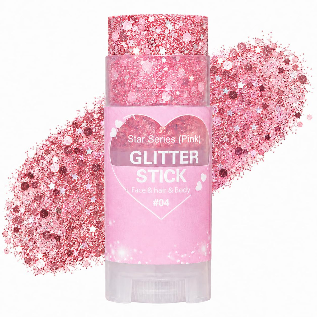 Yeweian pink glitter stick full product showing twist-up tube and cap, convenient portability