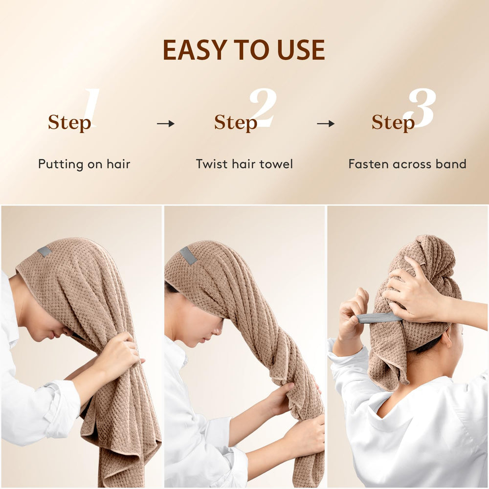 YFONG towel absorbing water from wet hair demonstration showing quick moisture removal benefit