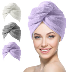 YFONG purple towel wrap front view showing size and design for faster drying