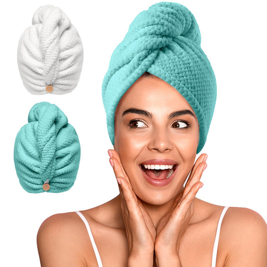 YFONG front view of two towel wraps showing colors and packaging benefit fast drying
