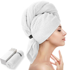 YFONG front view white turban showing full coverage and quick drying benefit