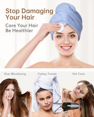 YFONG model wearing turban towel showing hands-free drying benefit