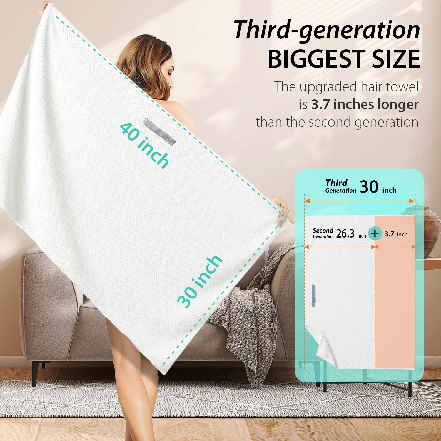 YFONG size comparison beside a regular towel showing superior coverage