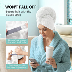 YFONG wrapped on model with curly hair for gentle, friction-free drying