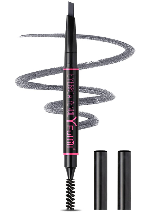 YFulfill front view of grey eyebrow pencil showing packaging and benefits