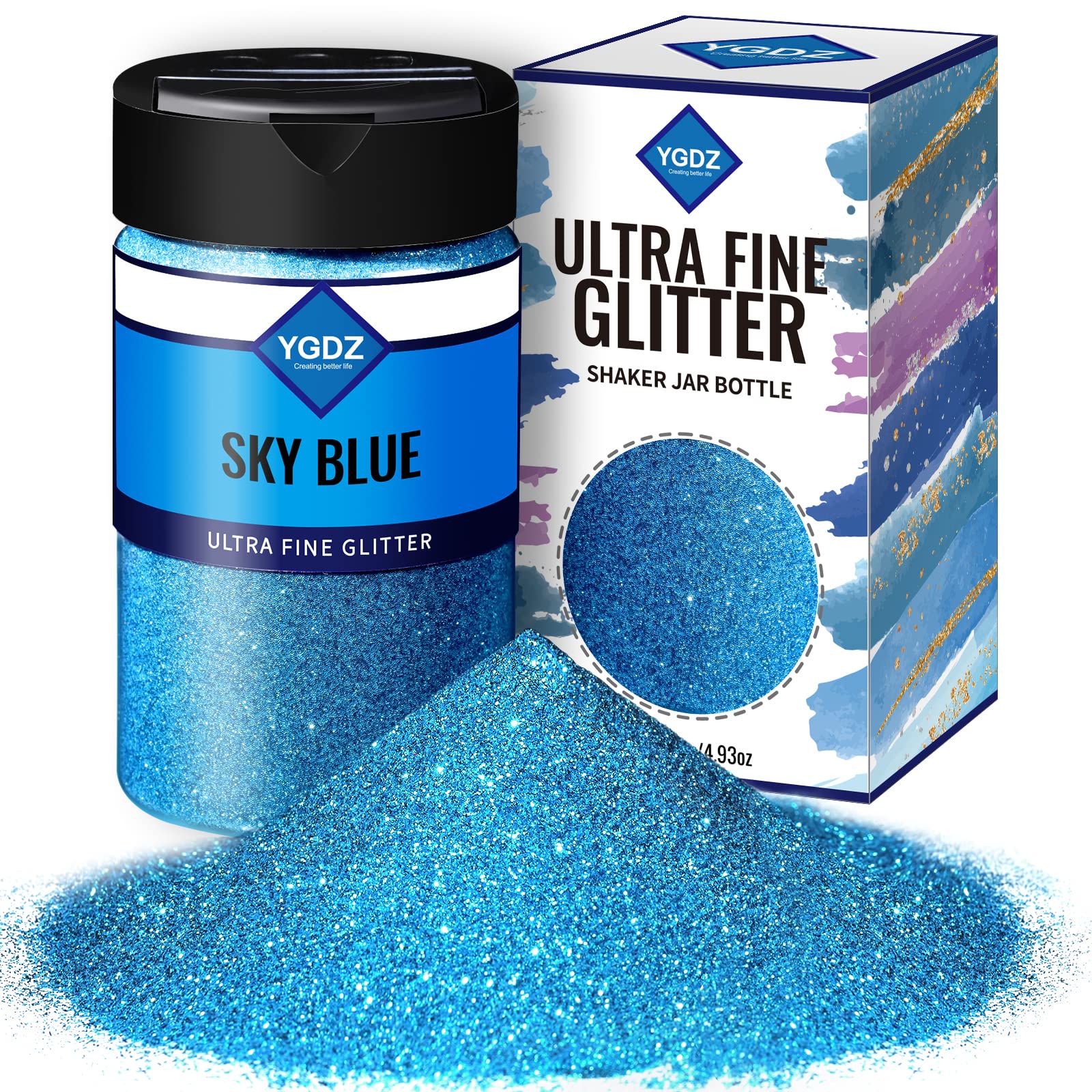 YGDZ blue glitter jar front view showing color and capacity benefit