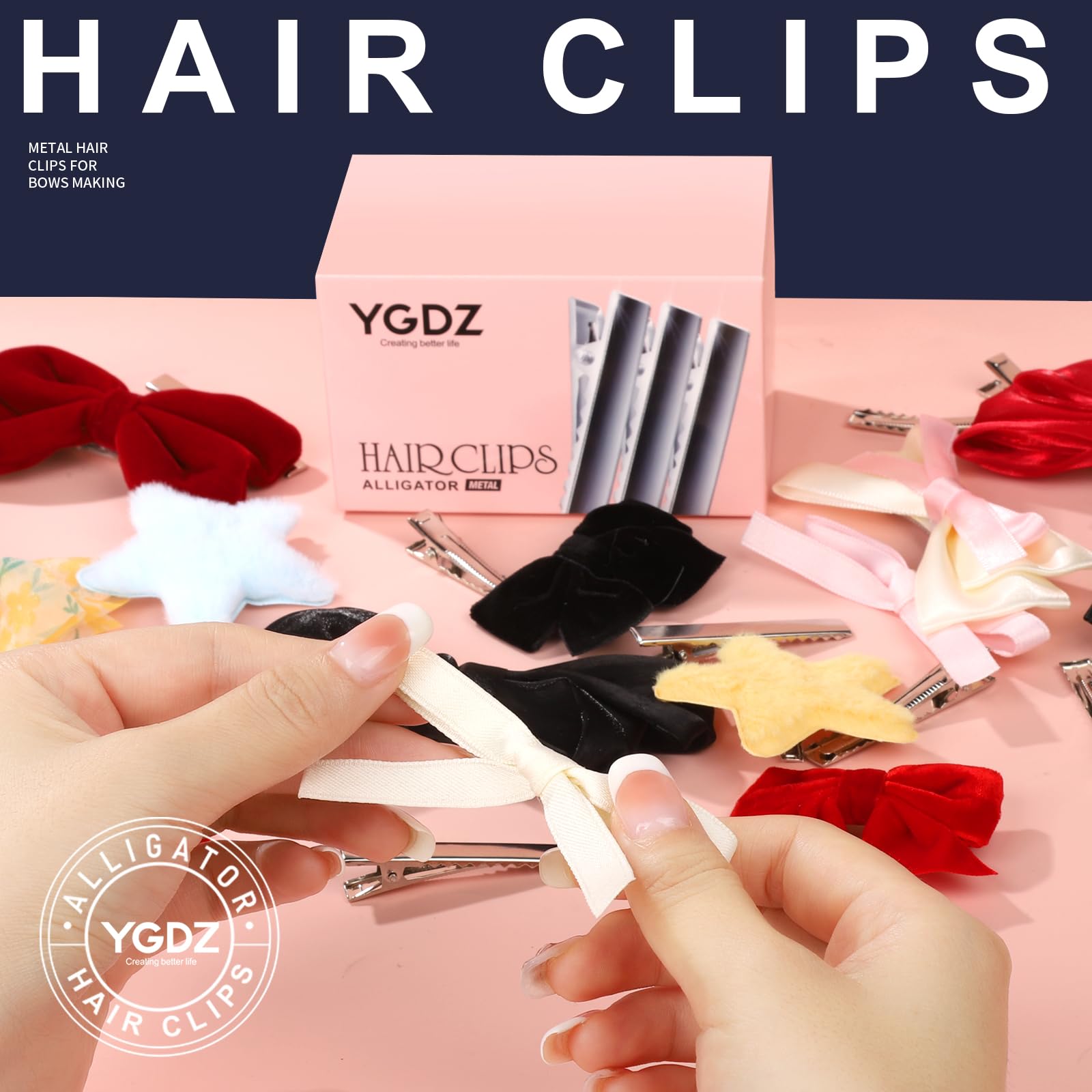 YGDZ clips decorated with ribbon demonstrating easy bow making