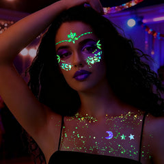 YGDZ self-adhesive face gems on skin creating a focal glowing benefit